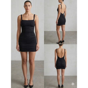 Revamped Black Minimalist Ruched Bodycon Dress - XS